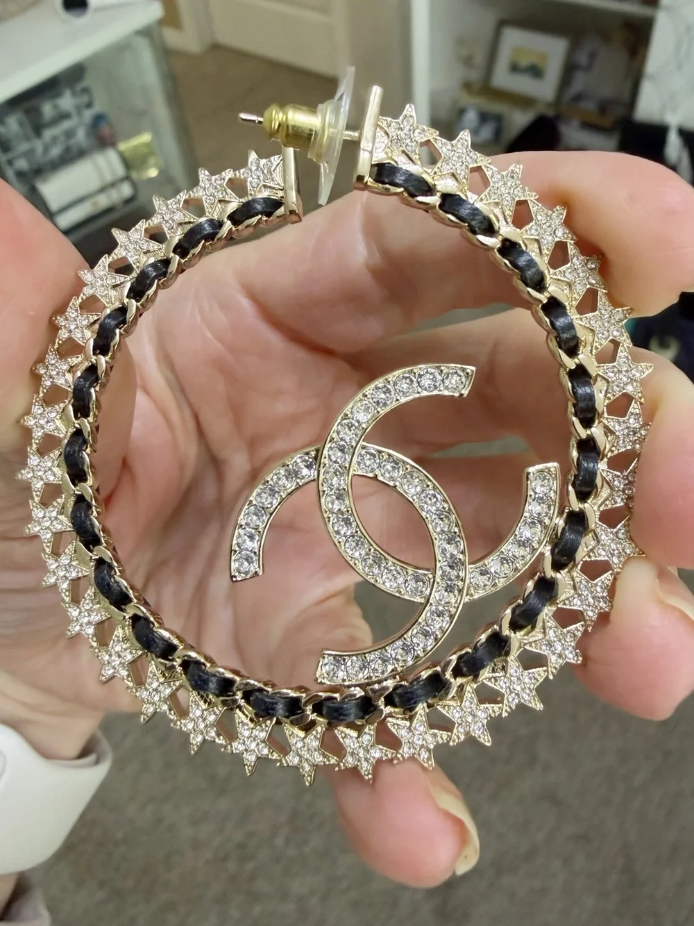 CHANEL Crystal CC Star-Edged Hoop Earrings